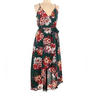 Green sleeveless midi dress with floral design, size L